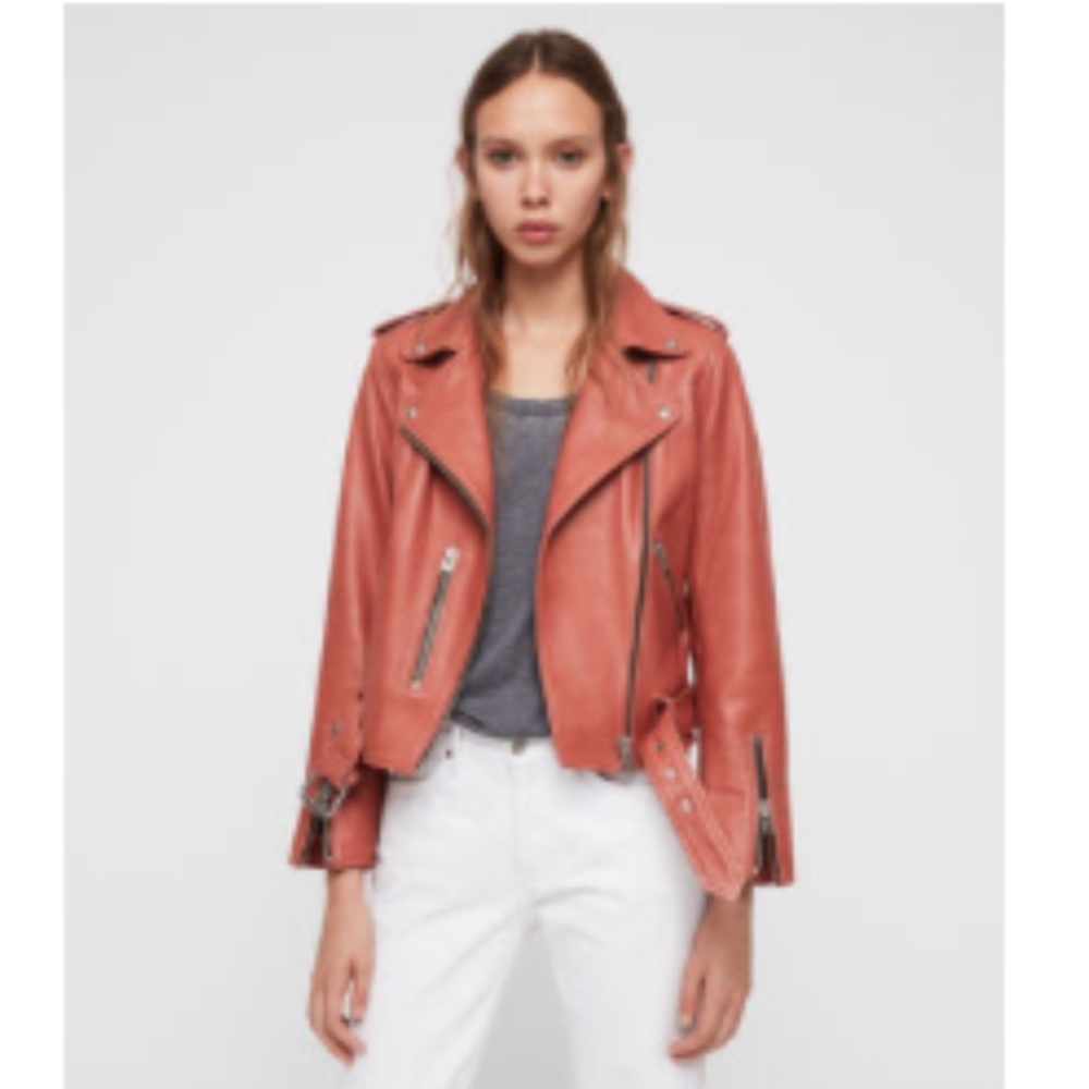 All Saints Balfern Leather Biker Jacket
vintage_pink